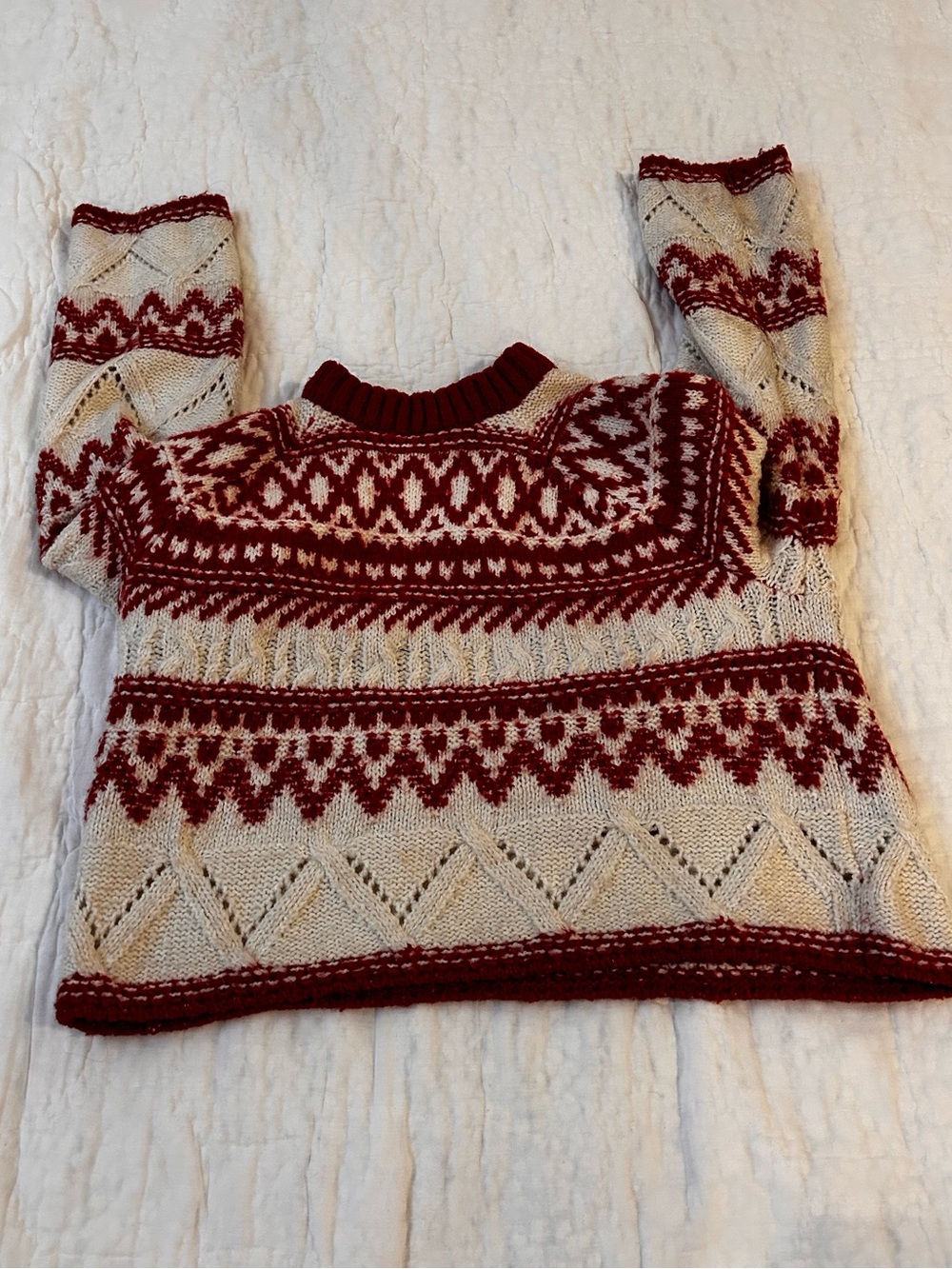 H&M Classic Red and Cream Fair Isle Women's Sweater